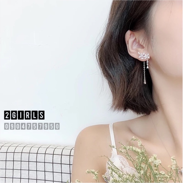 Bông tai hoa đá thả bạc ý 30% Thư Ký Kim cực xinh