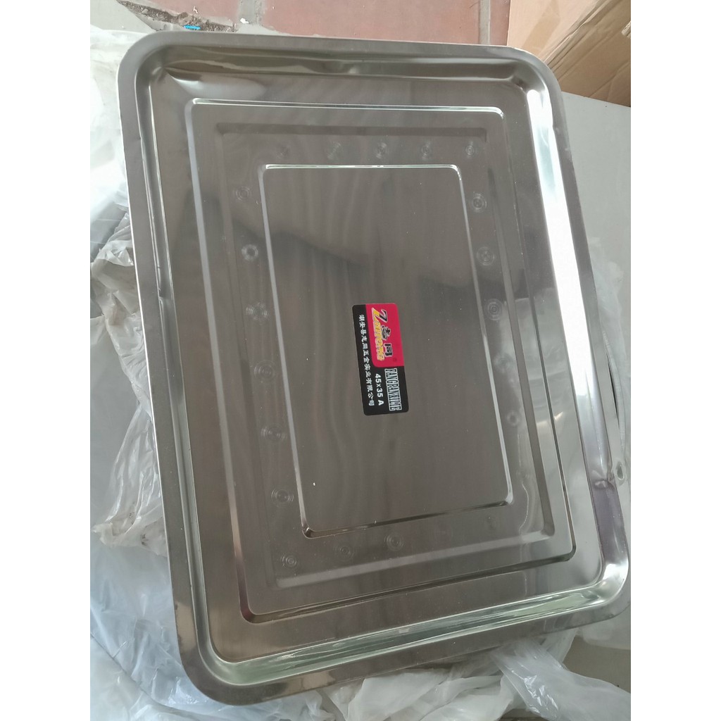 Khay inox chữ nhật cạn nhiều size - mâm inox chữ nhật đủ size 26X35CM