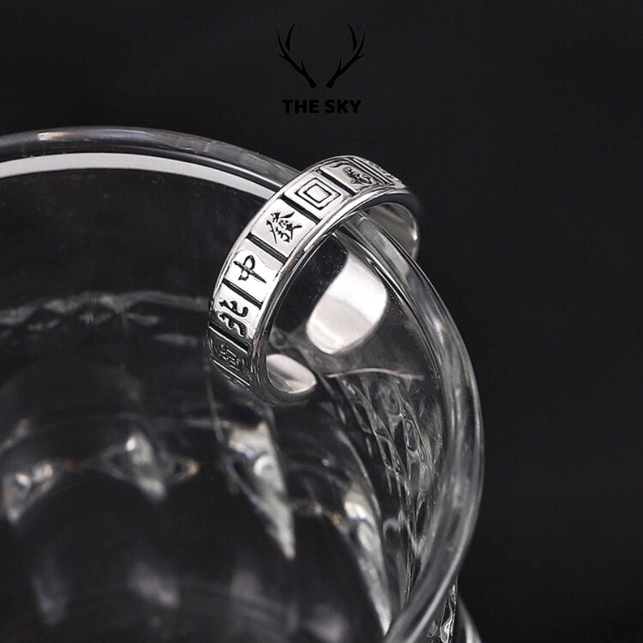 Nhẫn bạc Unisex N1013 mẫu khắc chữ Hán bản bé thiết kế thời trang trẻ trung cá tính