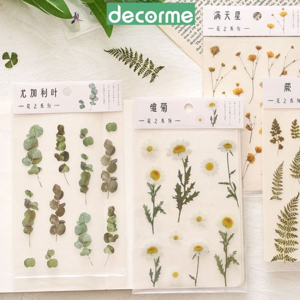 Sticker chủ đề hoa lá trong suốt DecorMe Nhãn dán trong trang trí sổ tay, lọ hoa, ốp điện thoại xinh xắn STKTH