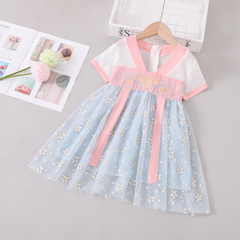 Đầm hán phục tay ngắn thời trang mùa hè phong cách Trung Hoa xinh xắn cho bé gái