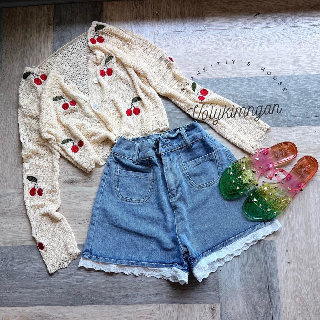 Áo len cardigan cherry