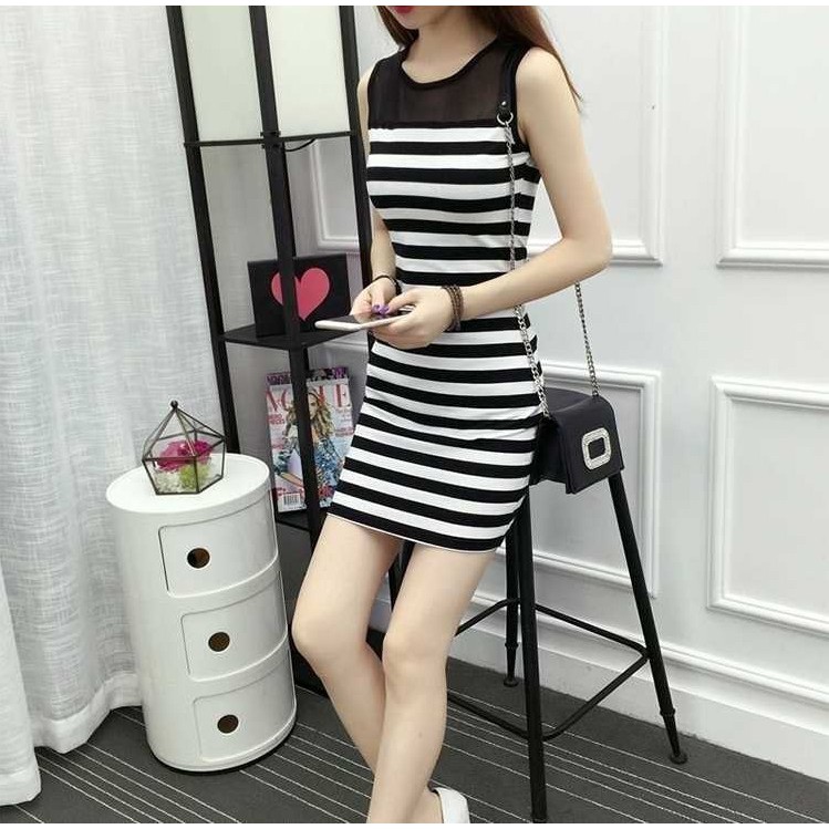 Đầm nữ, đầm ôm co giãn phối ren, đầm sát nách Da09