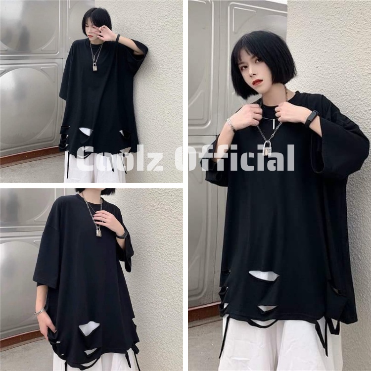 Áo thun tay lỡ rách gấu chất cotton CoolZ phông Unisex nam nữ Cotton oversize form rộng phong cách
