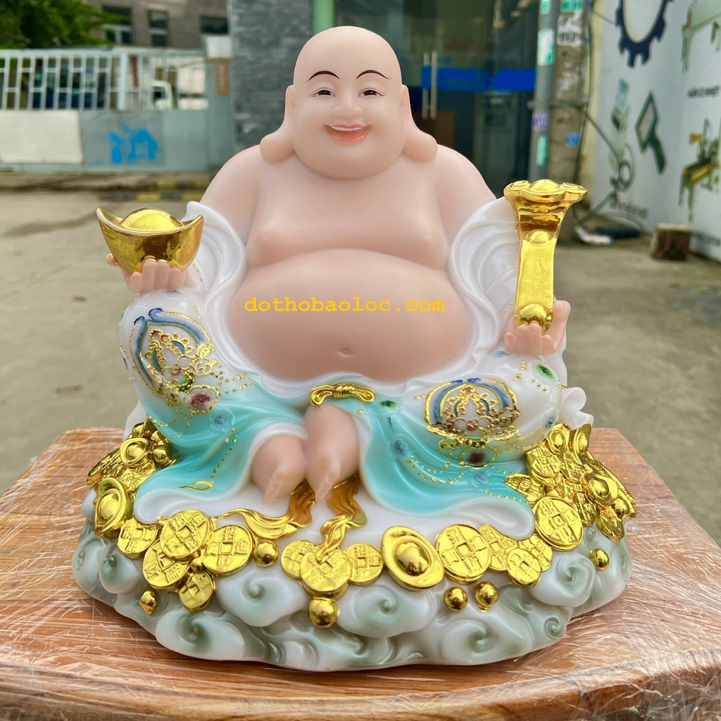 Tượng Phật Di Lạc đá cao 27 cm hàng nhập khẩu Đài Loan thiết kế tinh xảo đẹp mắt- Xanh