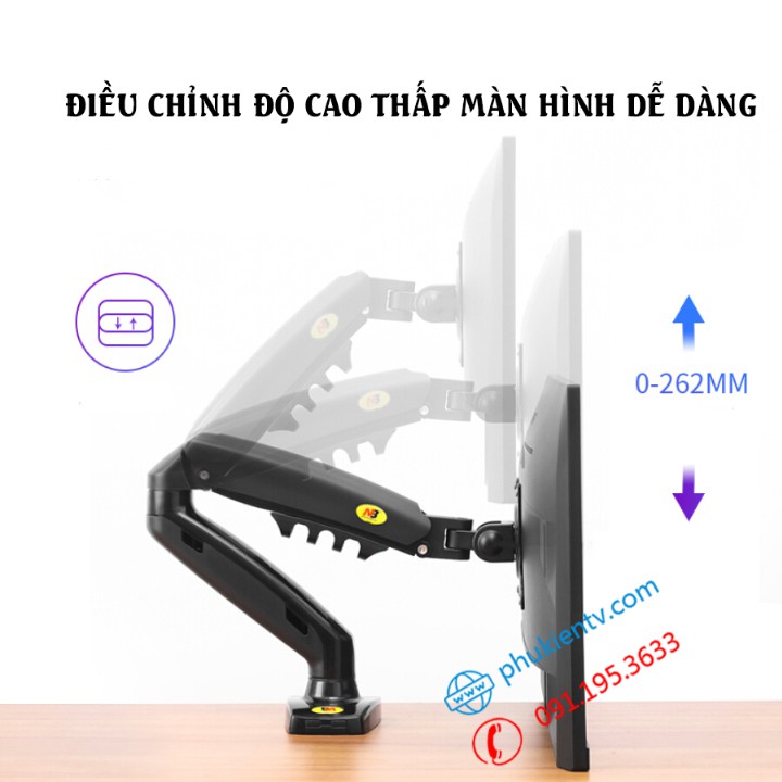 Giá treo màn hình NB F80 17 - 30 Inch - Tay treo màn hình F80 gắn bàn - Hàng Chính Hãng Xoay 360 độ