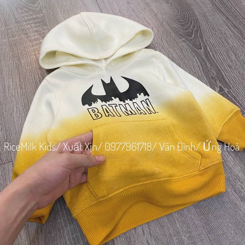 Áo nỉ hoodie Batman màu vàng cháy phối kem xuất dư xịn