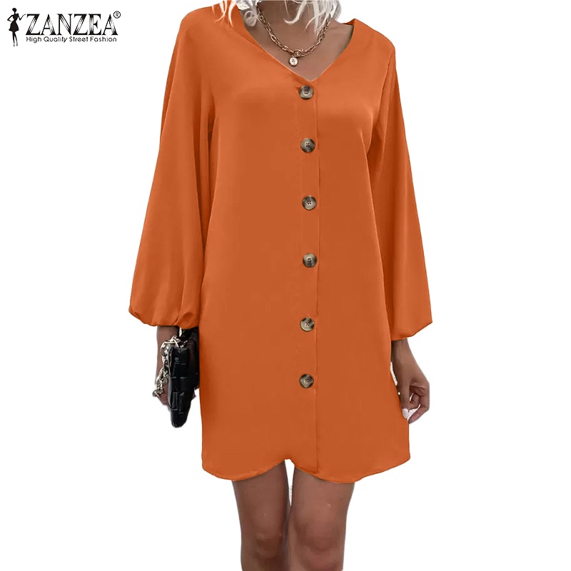 Zanzea Đầm Nữ Dài Tay Cổ Chữ V Thời Trang Châu Âu