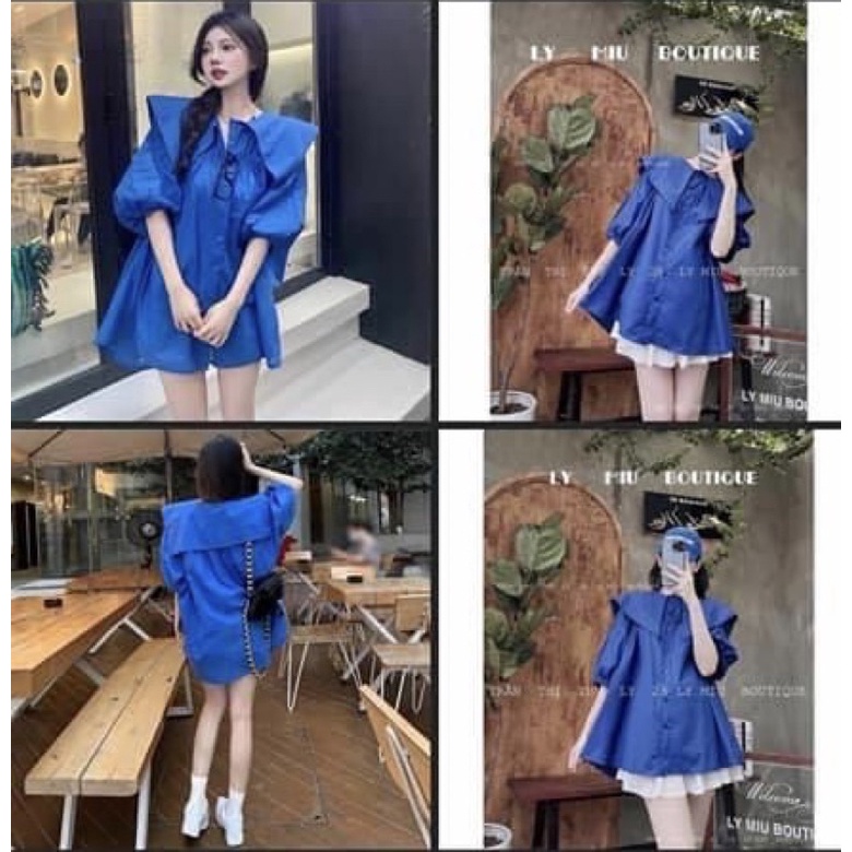 áo sơ mi xanh cổ vịt