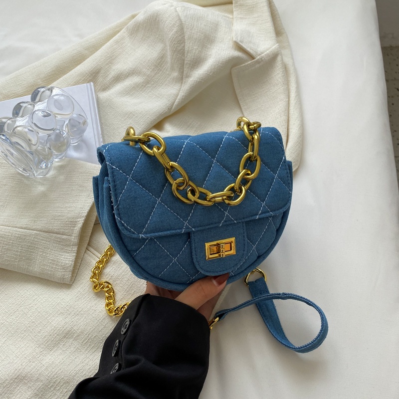 Túi Đeo Chéo Vải denim Phối Dây Xích Phong Cách Hàn Quốc Thời Trang Dành Cho Nữ