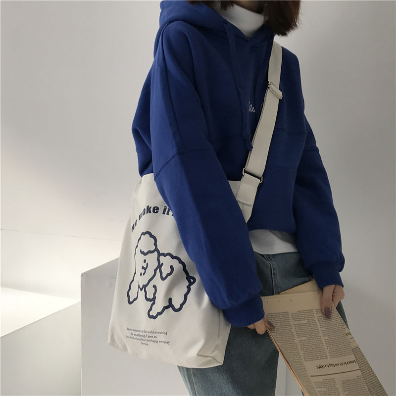 Túi đeo vai vải canvas sức chứa lớn phong cách Hàn Quốc xinh xắn dành cho nữ