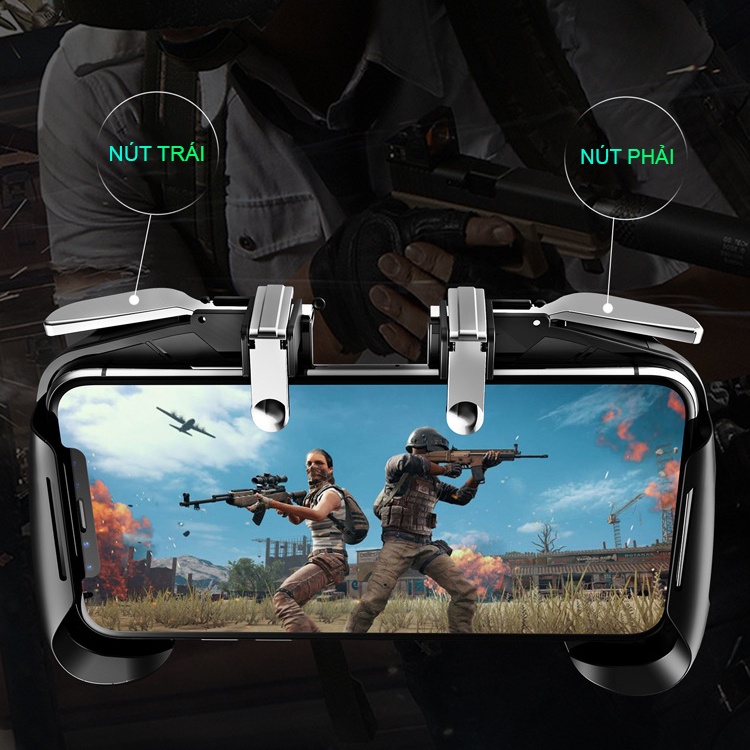 Tay cầm chơi game điện thoại MEMO AK16 chơi pubg freefire cs go ghìm tâm thao tác 4 ngón công thái học