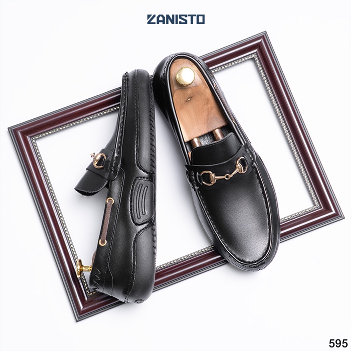 Giày Lười Công Sở Nam Cao Cấp Zanisto CS595 Bằng Da Bò Thật Đế Cao Su Nguyên Khối Màu Đen Trẻ Trung