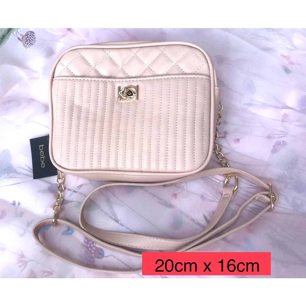 Túi đeo chéo dạng hộp Bebe màu nude hồng (ngang 20cm, cao 16cm) - Hàng Mỹ