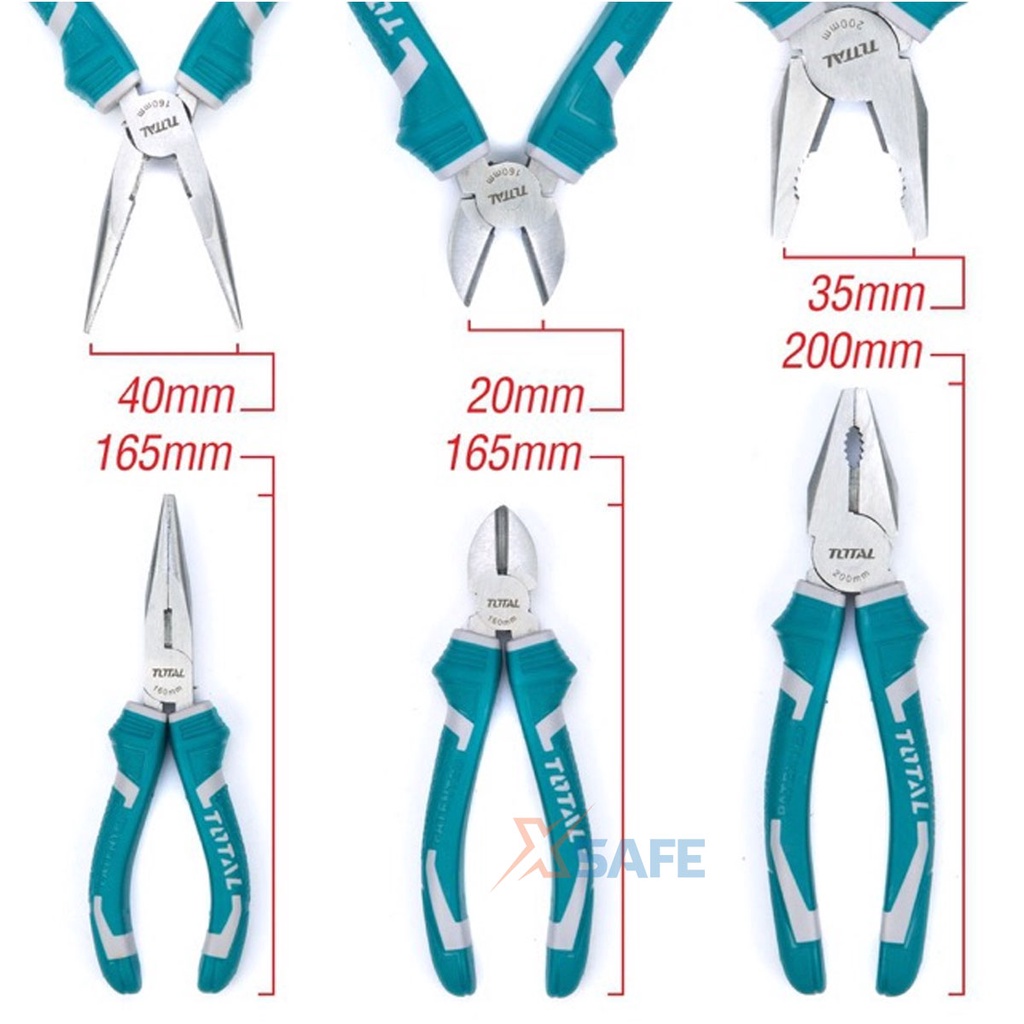Bộ 3 kìm đa năng TOTAL THT1K0301 Kềm cắt kềm răng điện kềm mũi nhọn thép CrV siêu cứng bền cắt kẹp tuốt dây điện cáp kẽm