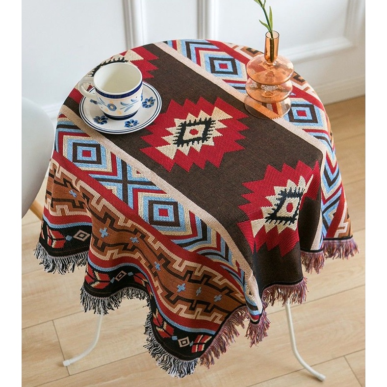 Khăn Trải Bàn Hình Vuông Chất Liệu Cotton Phong Cách Bohemian