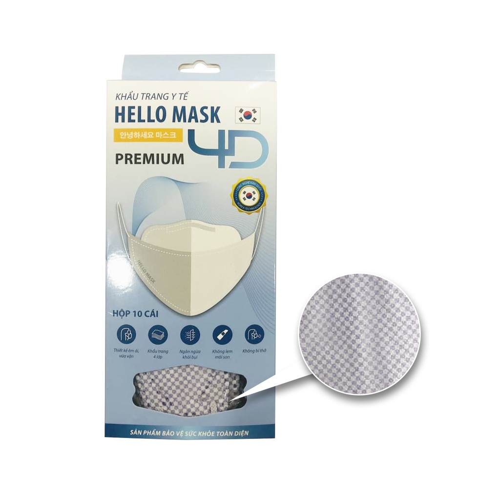 Khẩu trang 4D kháng khuẩn Hello Mask Fashion - Premium Ngăn Bụi Mịn Không Lem Son