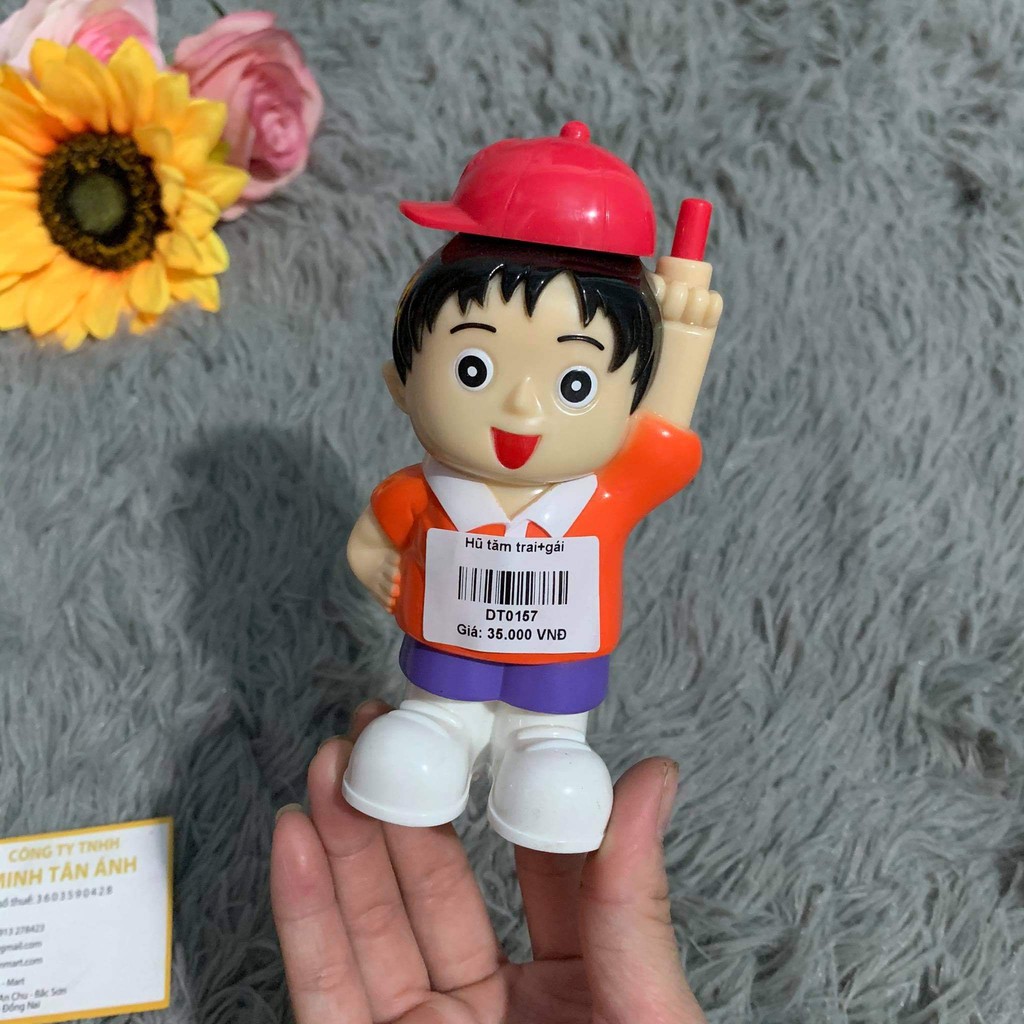 Hũ đựng tăm nhựa hình Bé Trai , Bé Gái có nút nhấn