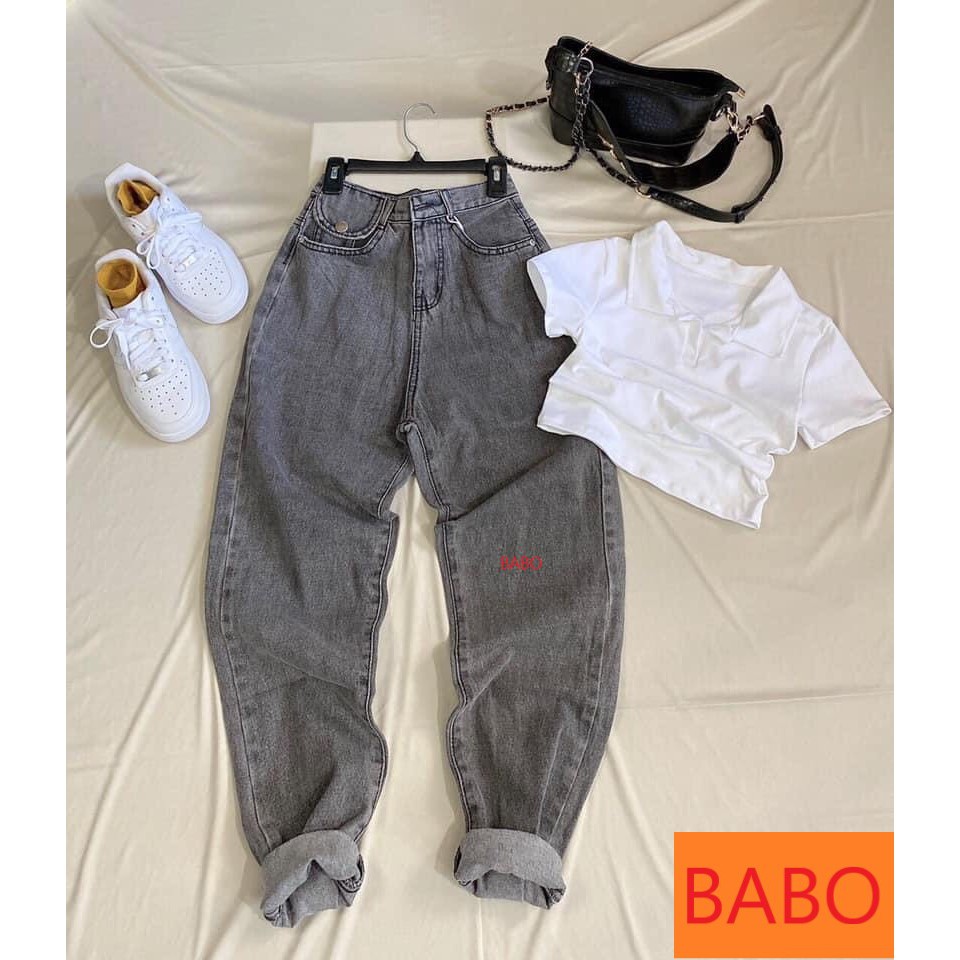QUẦN BAGGY JEAN NỮ CAO CẤP BABO LƯNG SIÊU CAO MÀU XÁM TÚI NẮP CỰC LẠ CỰC ĐỘC CỰC CÁ TÍNH-KCS12358