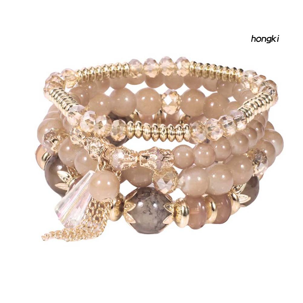 Bộ 4 vòng đeo tay chuỗi hạt ngọc trai nhân tạo thời trang phong cách Boho dành cho nữ