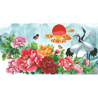 Tranh gắn đá toàn bộ tự làm - Tranh đôi chim hạc và hoa mẫu đơn