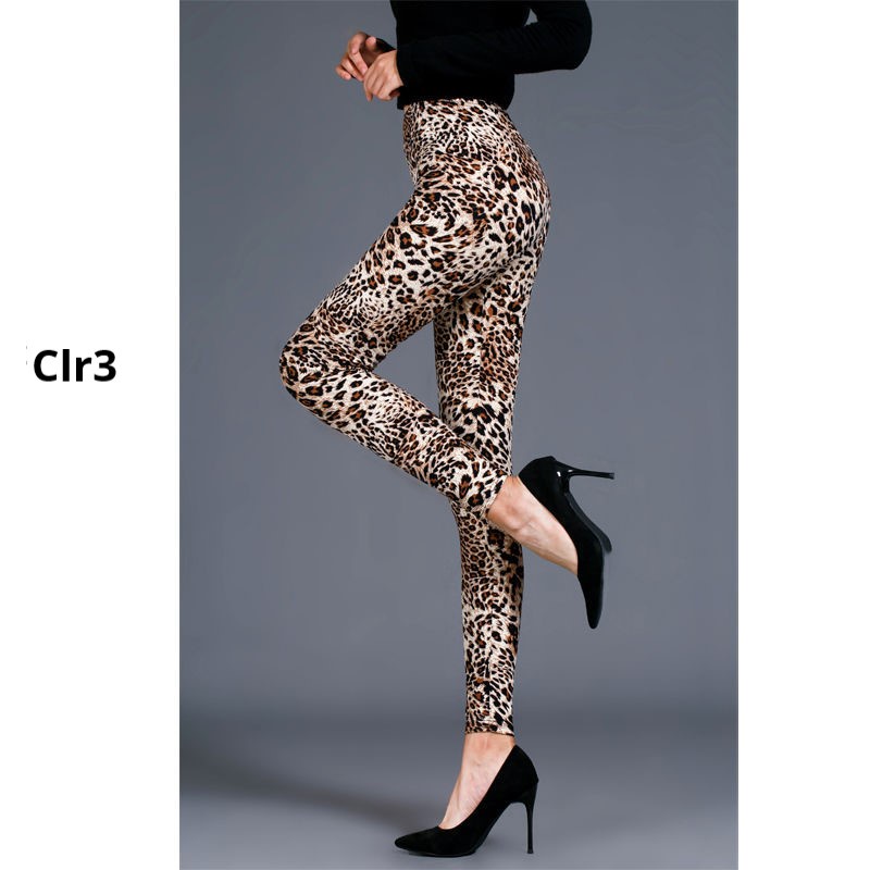 Phụ Nữ Da Báo Vải Chải Slim Legging Cao Cấp Co Giãn Legging