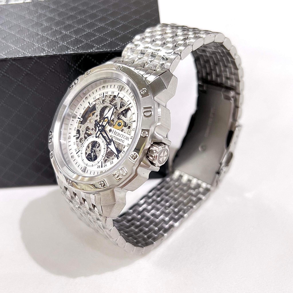 ĐỒNG HỒ NAM HERITOR AUTOMATIC CONRAD SKELETON BRACELET WATCH SILVER