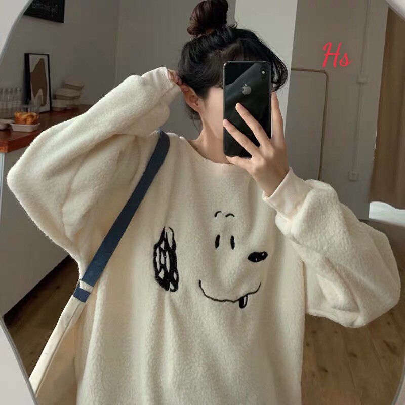 Áo sweater lông thêu tay bồng unnisex hình Chú chó Snoopy_Áo nỉ bông nữ basic, dễ thương, hottend SP000596 | WebRaoVat - webraovat.net.vn