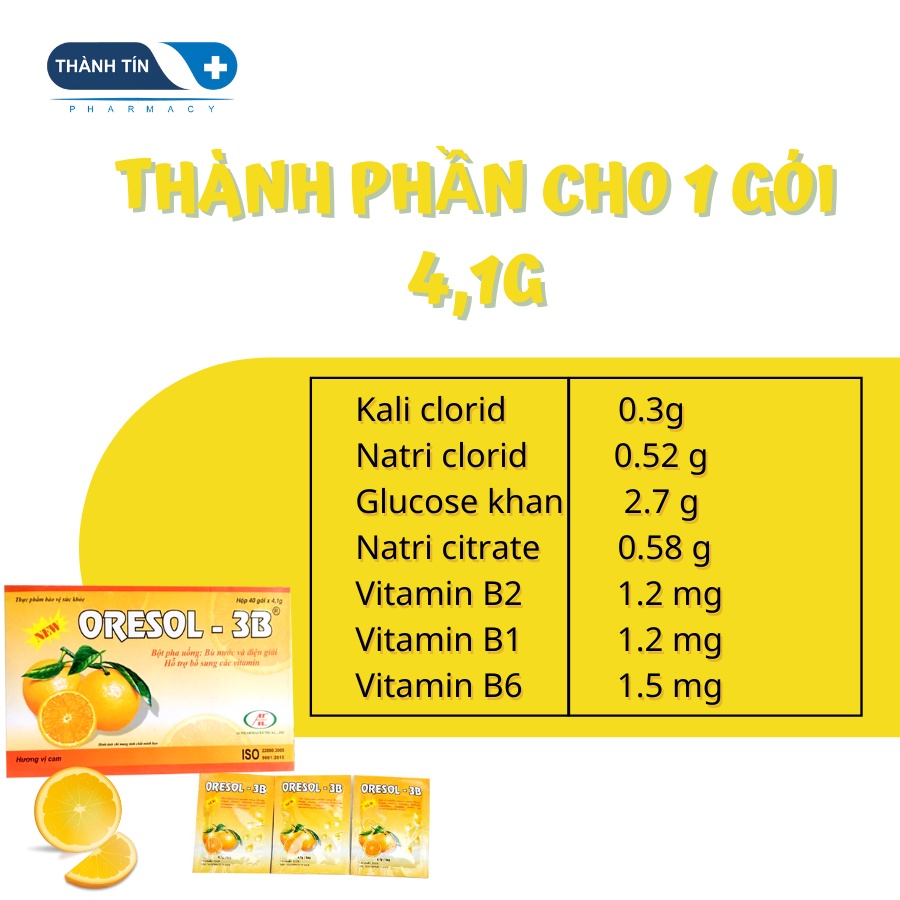 ORESOL 3B Bù Nước Và Điện Giải Hương Cam Hộp 40 Gói, Phòng Ngừa Mất Nước Do Tiêu Chảy