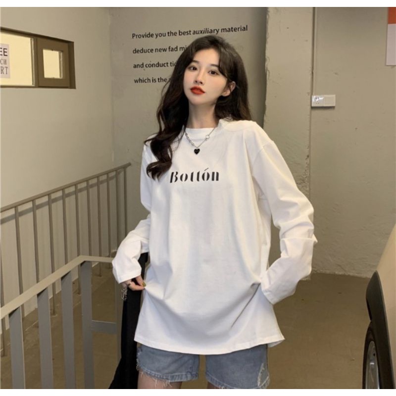 Áo thun dài tay form rộng unisex in hình BOTTÓN