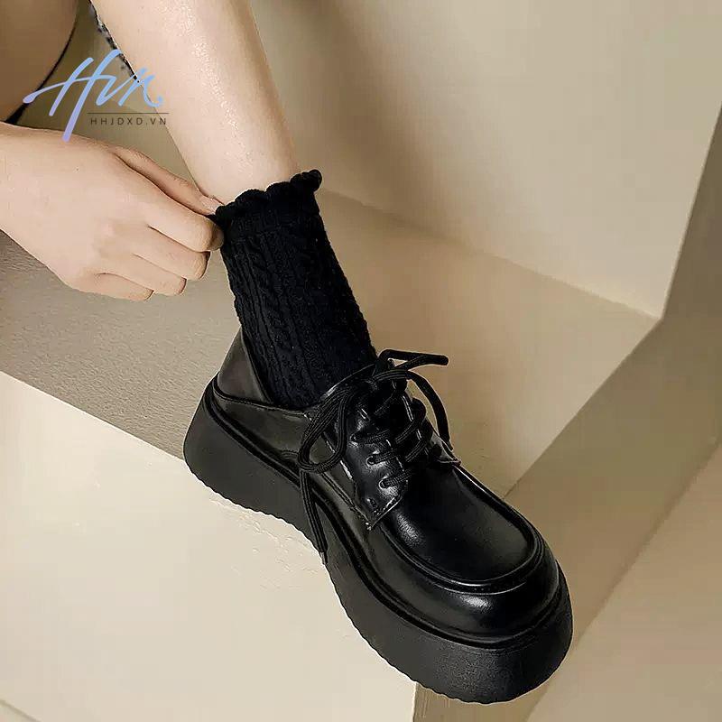 Giày Da Mũi Tròn Đế Dày Buộc Dây Kiểu Anh Thời Trang Xuân Hè 2022 Cho Bạn Gái
