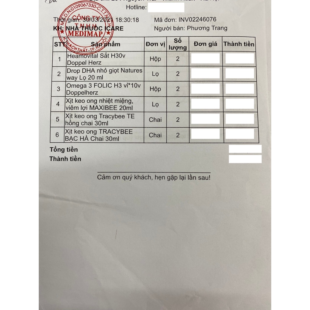 Xịt keo ong Tracybee vị bạc hà lọ 30ml cho người lớn