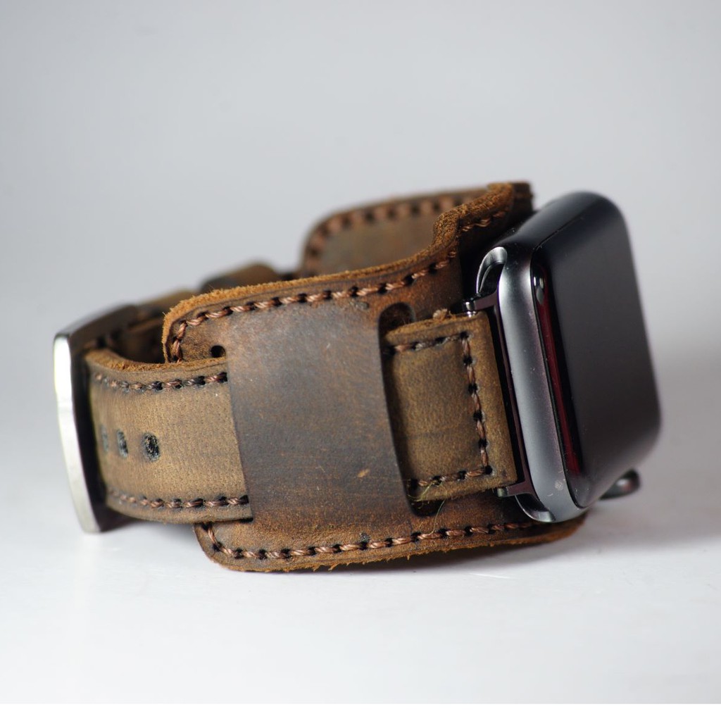 Tấm đệm dây Apple Watch , iWatch , iphone Watch chống mồ hôi da bò nâu đất kiểu quân đội RAM Leather B2