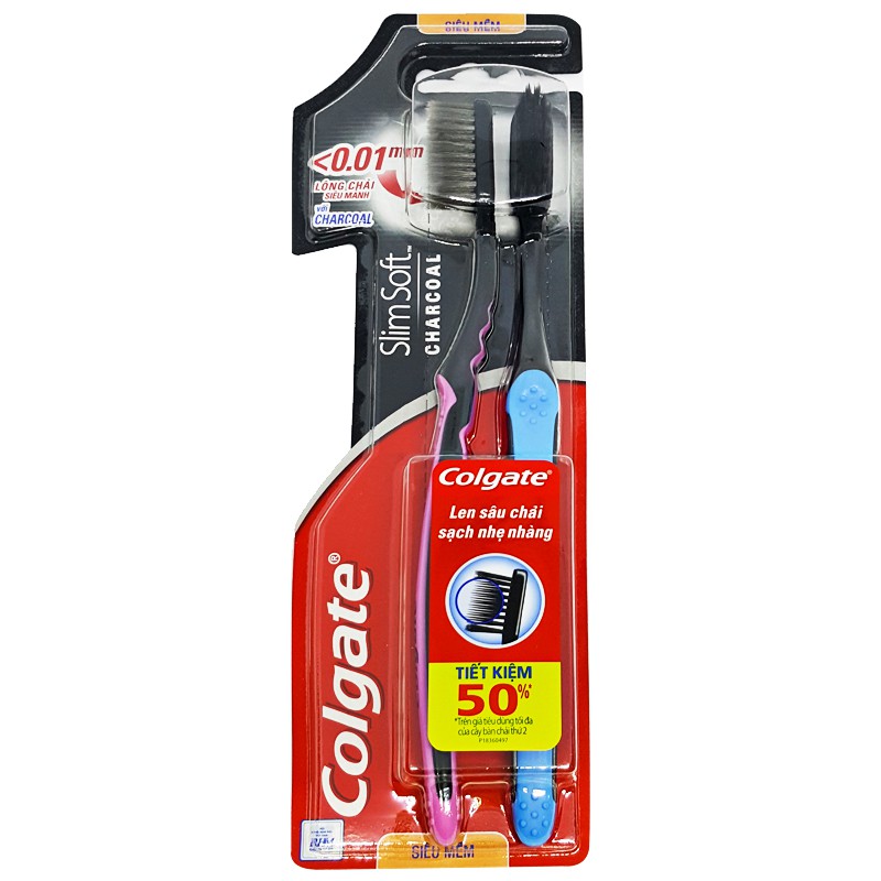 LÔ 2 BÀN CHẢI ĐÁNH RĂNG COLGATE SLIMSOFT CHARCOAL