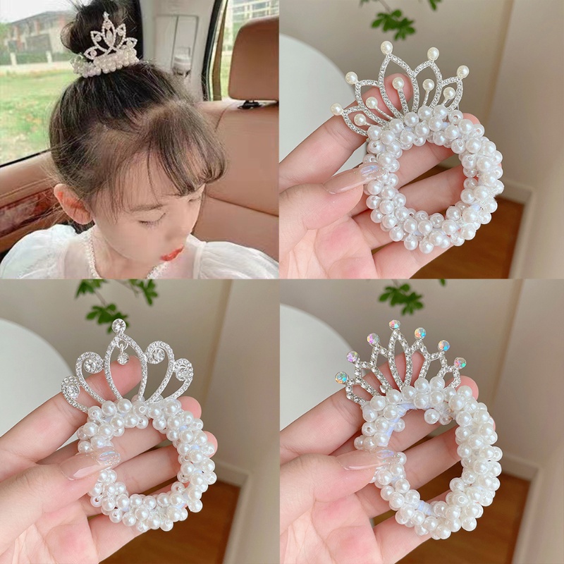 1 Dây Buộc Tóc Hình Vương Miện Công Chúa Đính Đá / Ngọc Trai / Hoa Xinh Xắn Cho Bé Gái