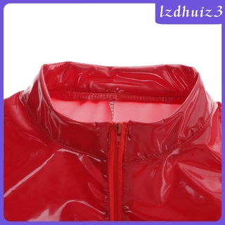 Cơ Thể Nữ Wetlook Body Catsuit Áo liền quần Dây Kéo Màu Đỏ Bằng Sáng Chế Áo liền quần Đồ Lót Đồ Lót Clubwear