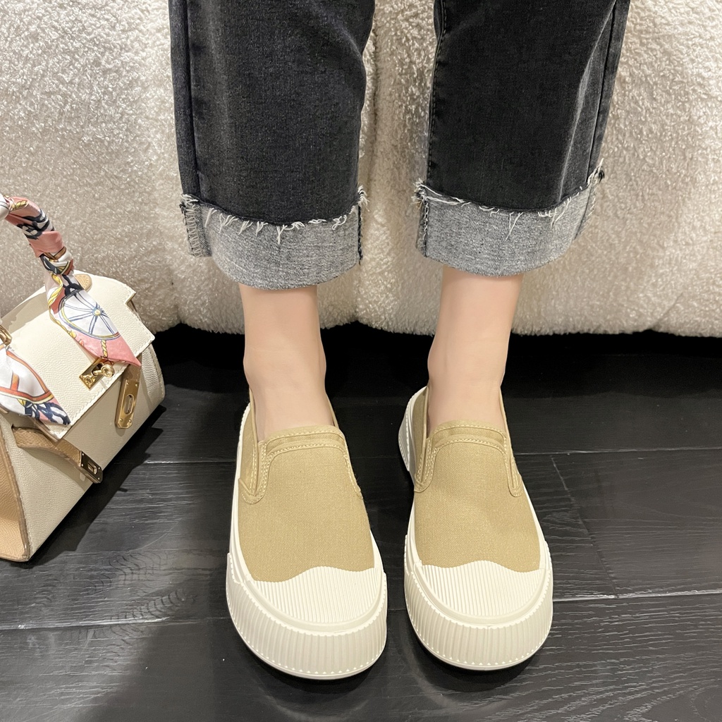 Giày Thể Thao Canvas Đế Cao Su Tăng Chiều Cao Màu Đen Phong Cách Hàn Quốc Thời Trang Cho Nữ
