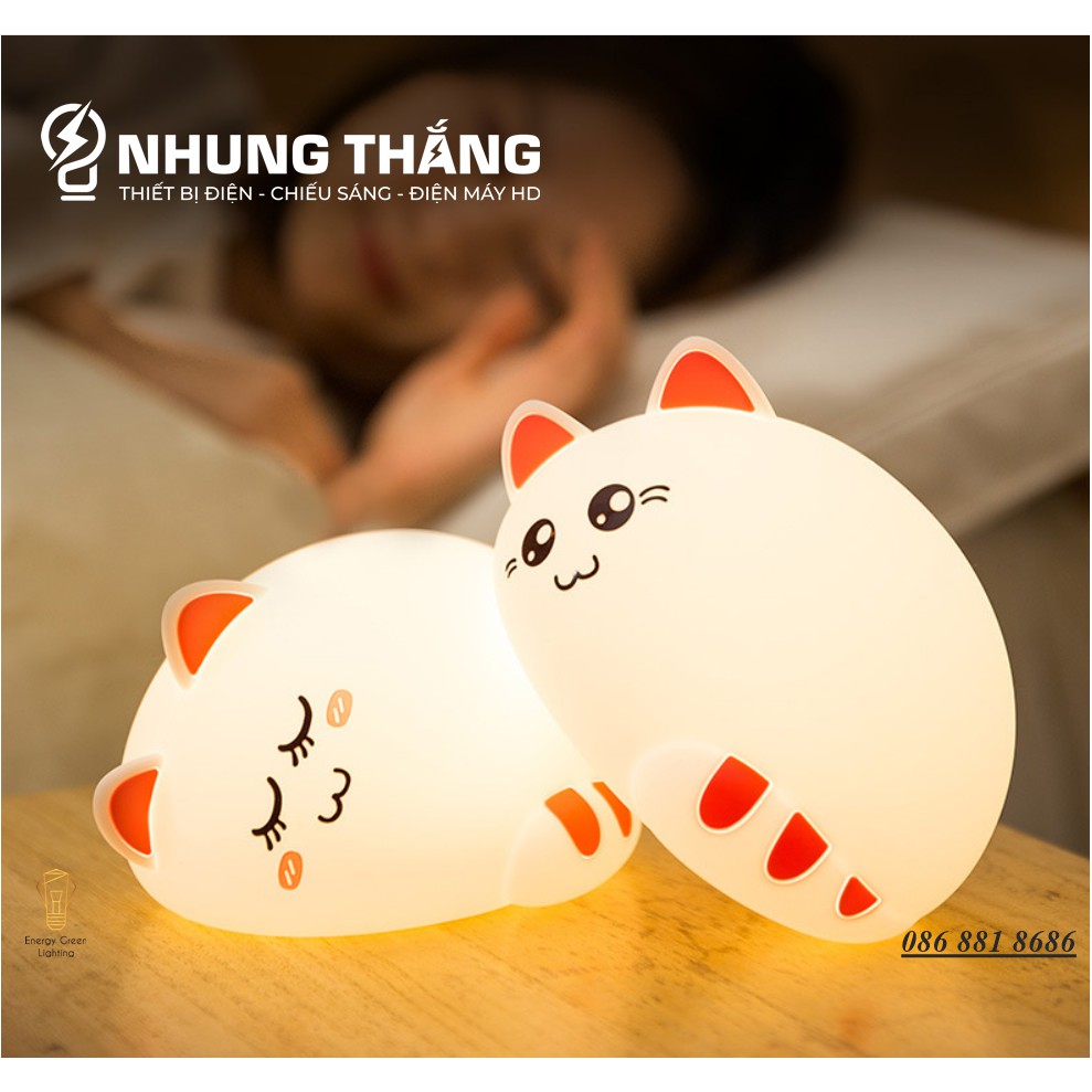 Đèn Ngủ Hình Chú Mèo Xinh Xắn Dễ Thương WH-A03 - Thay Đổi Màu Sắc Tùy Thích - Silicon Mềm Mại Siêu Bền - Pin Sạc