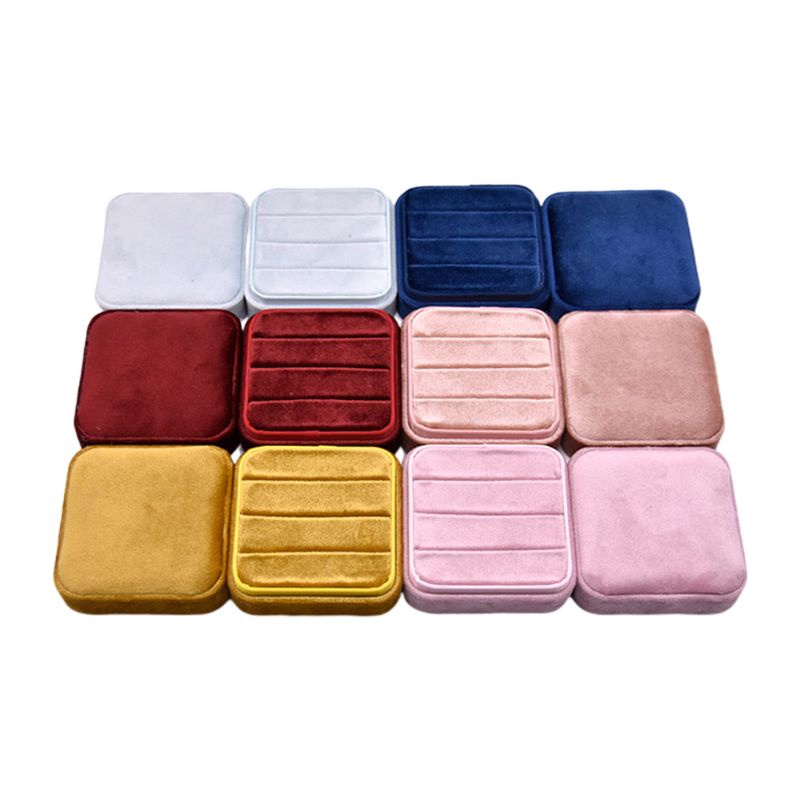 QQ Hộp Đựng Nhẫn Hình Vuông Chất Liệu Nhung Có Nắp Tháo Rời Được Tiện Dụng