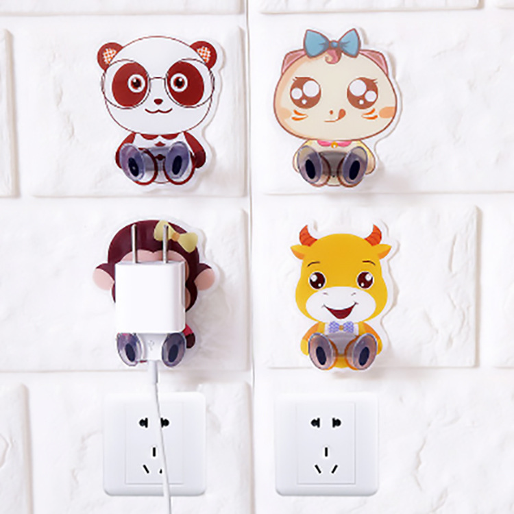 1PC Multi-Purpose Hooks Power Cord Plug Bracket / Power Cord Plug Bracket Wall Mounted / Cartoon Animals Adhesive Strength Shelf Hook Socket Storage Rack Holder