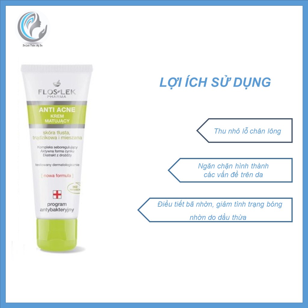 Kem dưỡng ẩm cho da dầu mụn Floslek Anti Acne kiểm soát dầu và điều tiết nhờn DA03