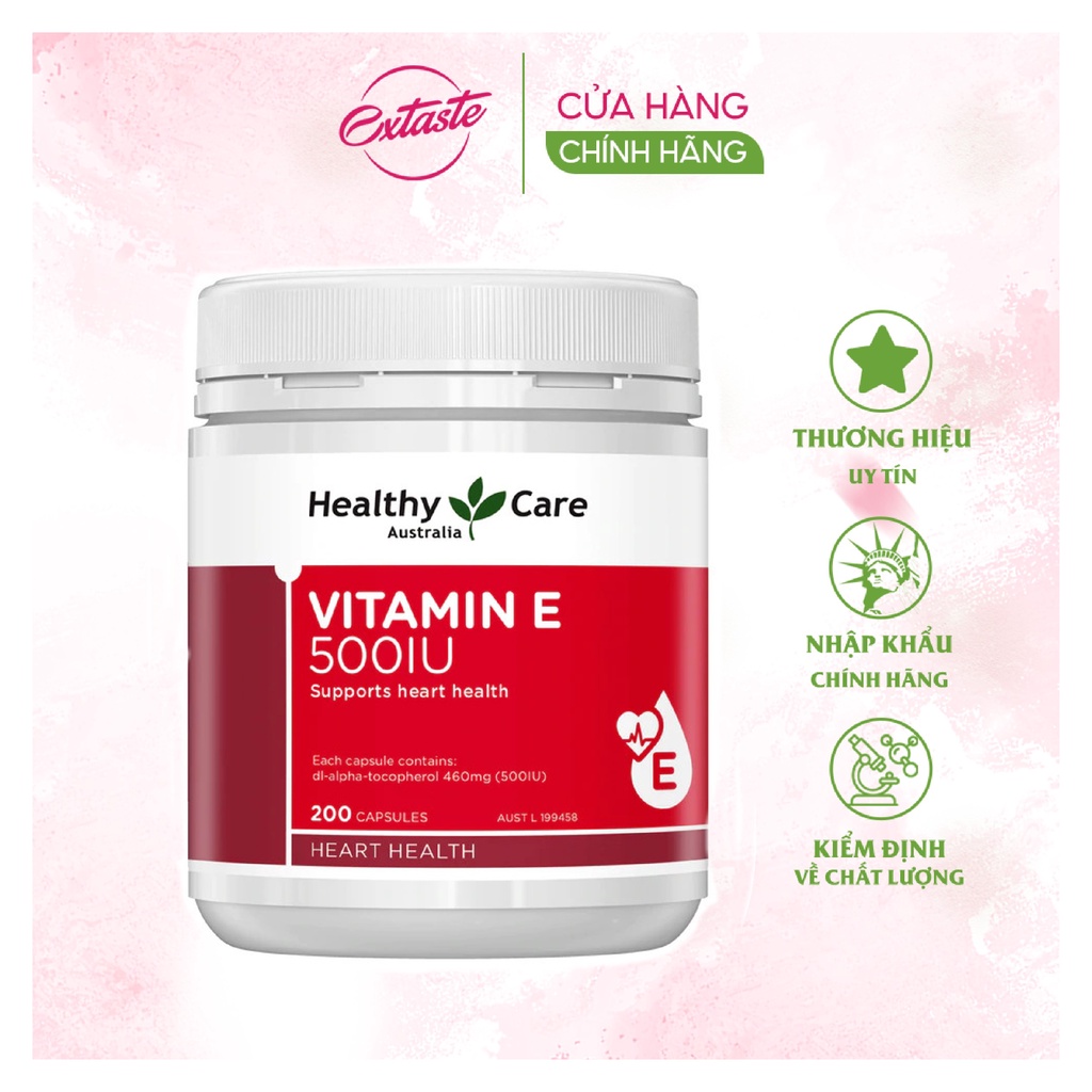 Viên uống Vitamin E 400IU và 500IU Healthy Care Extaste chống oxy hóa