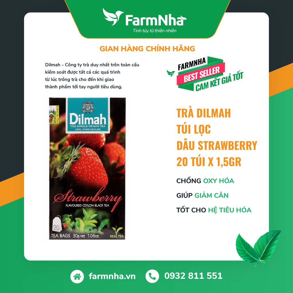 Trà Dilmah Túi Lọc Dâu Strawberry 20 Túi X 1,5gr - Hàng Chính Hãng FARM thumbnail