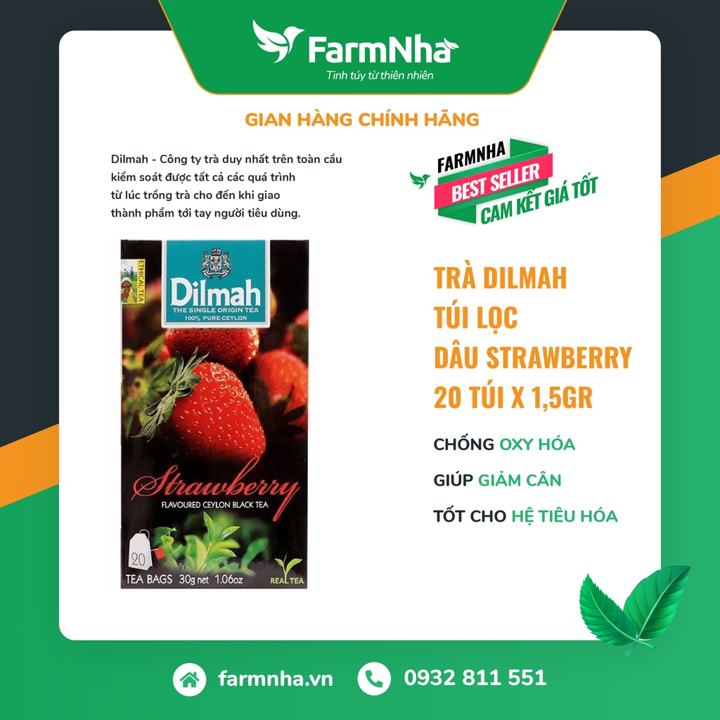 Trà Dilmah Strawberry  túi lọc 30g 20 túi x 1.5g - Tinh hoa trà Sri Lanka