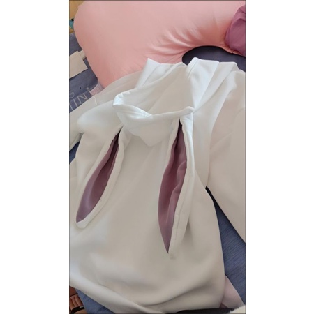 Áo hoodie tai thỏ trơn oversize dáng rộng hack dáng 100% ảnh thật
