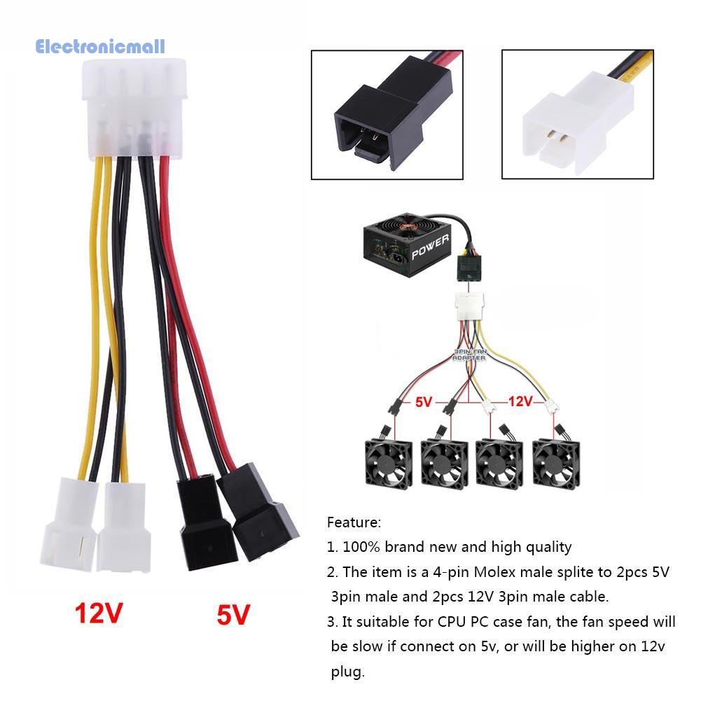 1 Cáp Chuyển Đổi Từ 4-pin Molex Sang 3-pin 12vx2/5v X 2