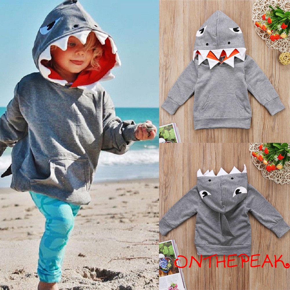 Áo hoodies có nón dài tay in hình cá mập dễ thương cho bé
