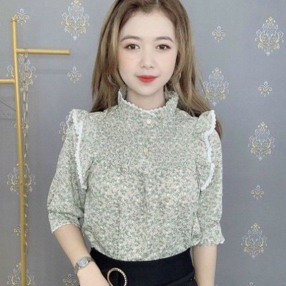 [Mã FAMARAL2 giảm 10K đơn 50K] Áo Kiểu Hoa Nhí Dáng Tay Lỡ Phối Bèo Cánh Tiên