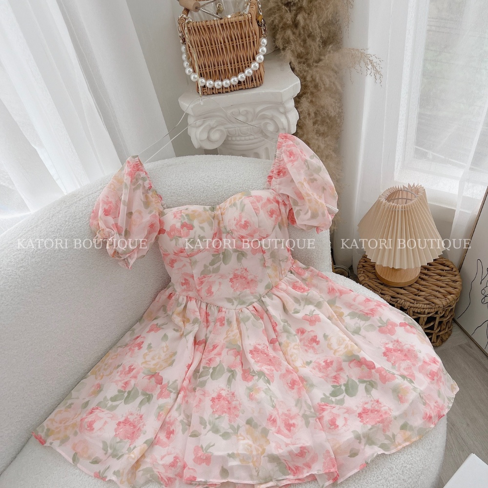 Đầm Hoa Cúp Ngực Bochun Lưng