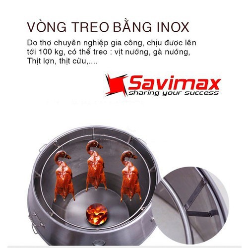 Lu nướng gà vịt, lu quay gà vịt chạy than inox 304 phi 60 - chạy than